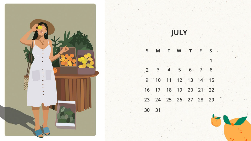 Green & Orange July Calendar