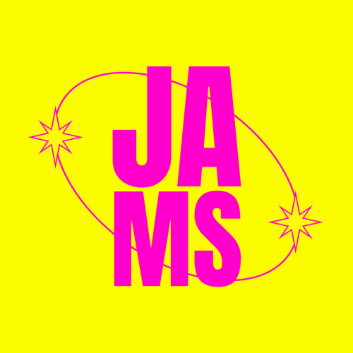 A yellow background with pink letters Description automatically generated