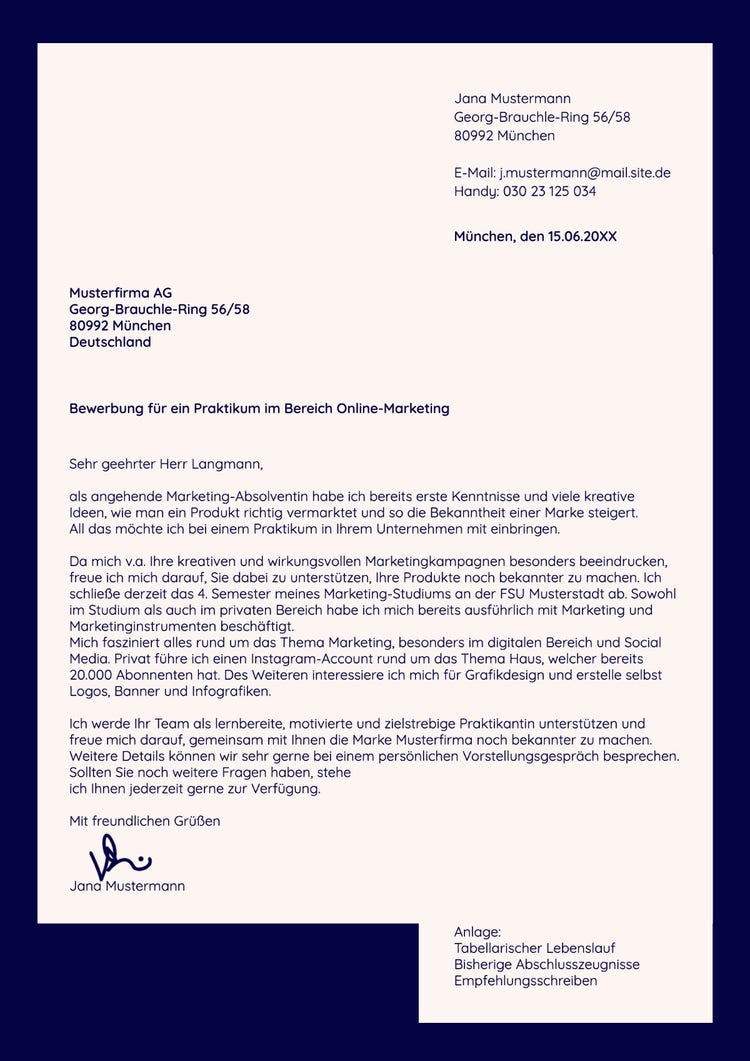 beige dark blue frame application internship Letter