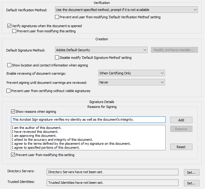 Digital Signatures and Validation Trust tool