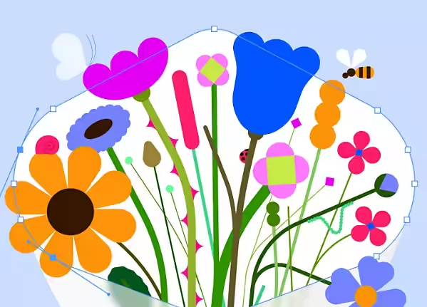 En illustration af en blomsterbuket