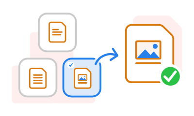 El gráfico muestra un archivo PDF seleccionado entre varios documentos, con una flecha hacia fuera indicando la extracción de dicha página.