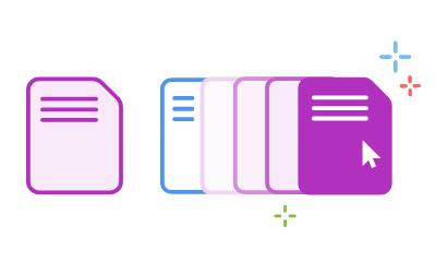 El gráfico muestra una tijera recortando un archivo PDF separándolo en dos partes, ilustrando el proceso de dividir archivos PDF con Adobe.