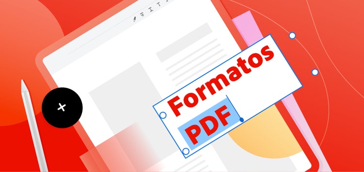 Ilustración que muestra un formato PDF/UA sobre un fondo rojo.