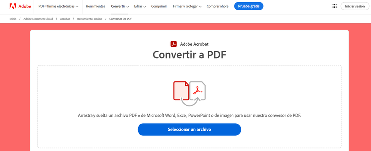 https://www.adobe.com/es/acrobat/online/convert-pdf.html#_blank | Screenshot des Adobe PDF-Converters