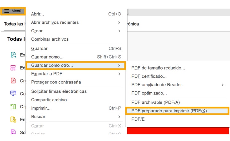 Captura de pantalla: guardar como PDF preparado para imprimir.