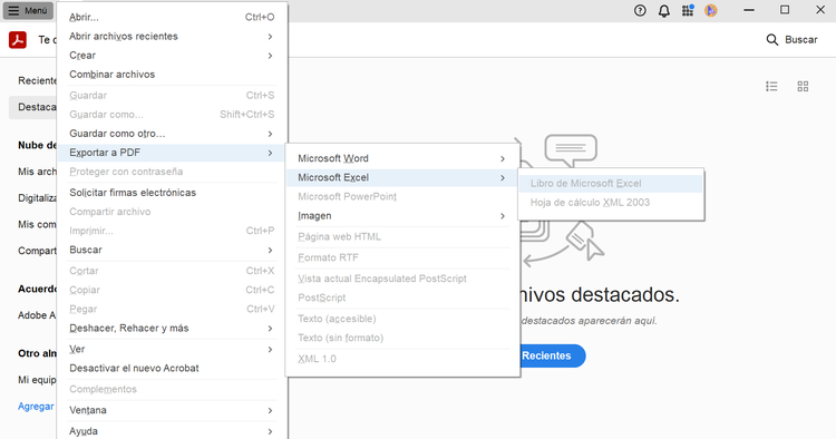 La captura de pantalla muestra cómo insertar PDF en Excel con Adobe Acrobat.