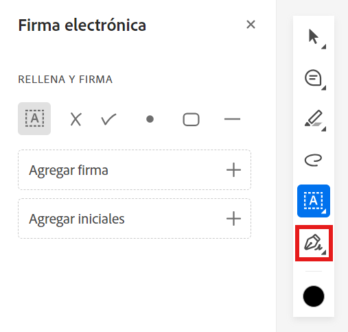 Abrir la herramienta online de Acrobat para firmar mediante el símbolo de relleno