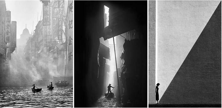 Fotografía en blanco y negro de un fotógrafo que le toma una foto a una persona montada en una bicicleta