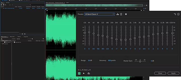 Gráfico de un ecualizador de sonido en Adobe Audition