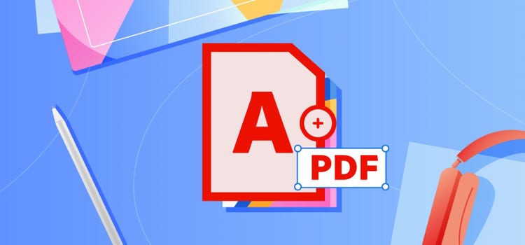 pdf-a-archivo La ilustración muestra un archivo PDF sobre un fondo azul.