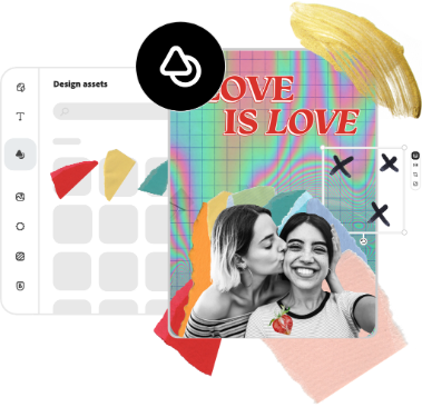 Pinterest pin layout displaying two people and the words "Love is love", icons and graphical elements.