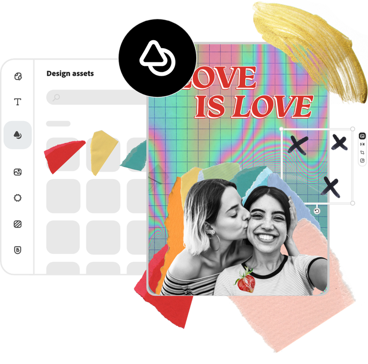 Pinterest pin layout displaying two people and the words "Love is love", icons and graphical elements.