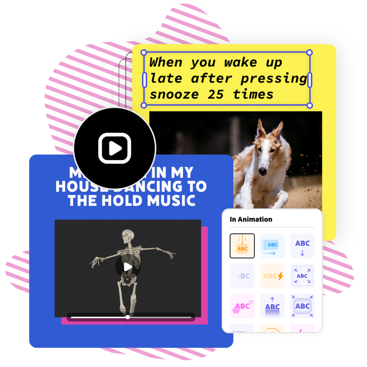 Two images of memes being created with Adobe Express, using either video templates or user-provided media.