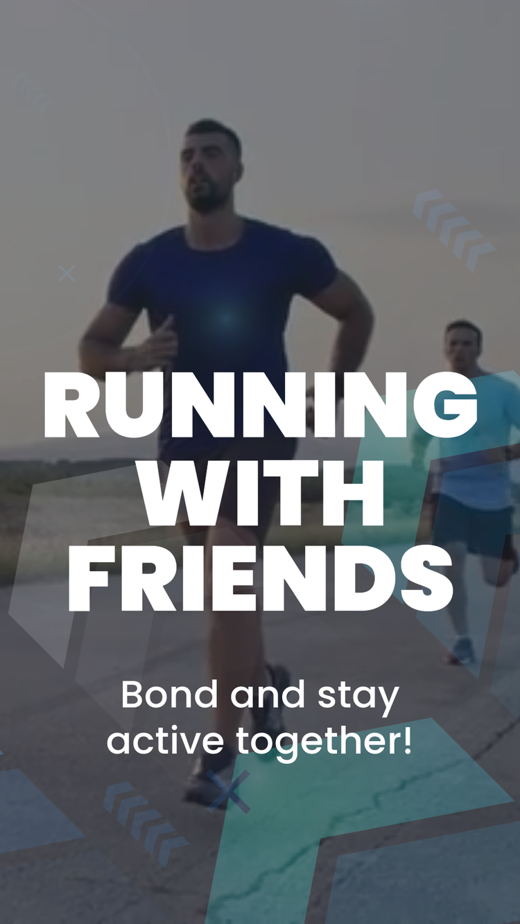 Cover of a YouTube Short that invites to run with friends, featuring a person in the front and another running behind.