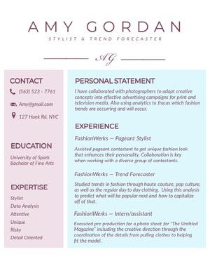 Pastel Colored Fashion Stylist Resume Resume Examples