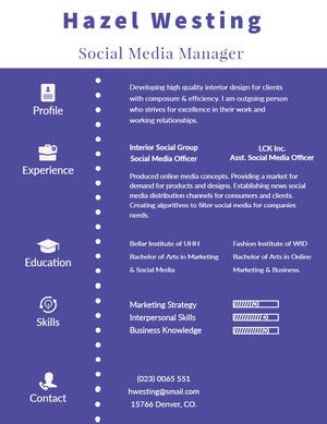 Violet and White Social Media Manager Resume Resume Examples