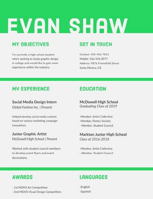 Bright Green High School Student Resume Resume Examples