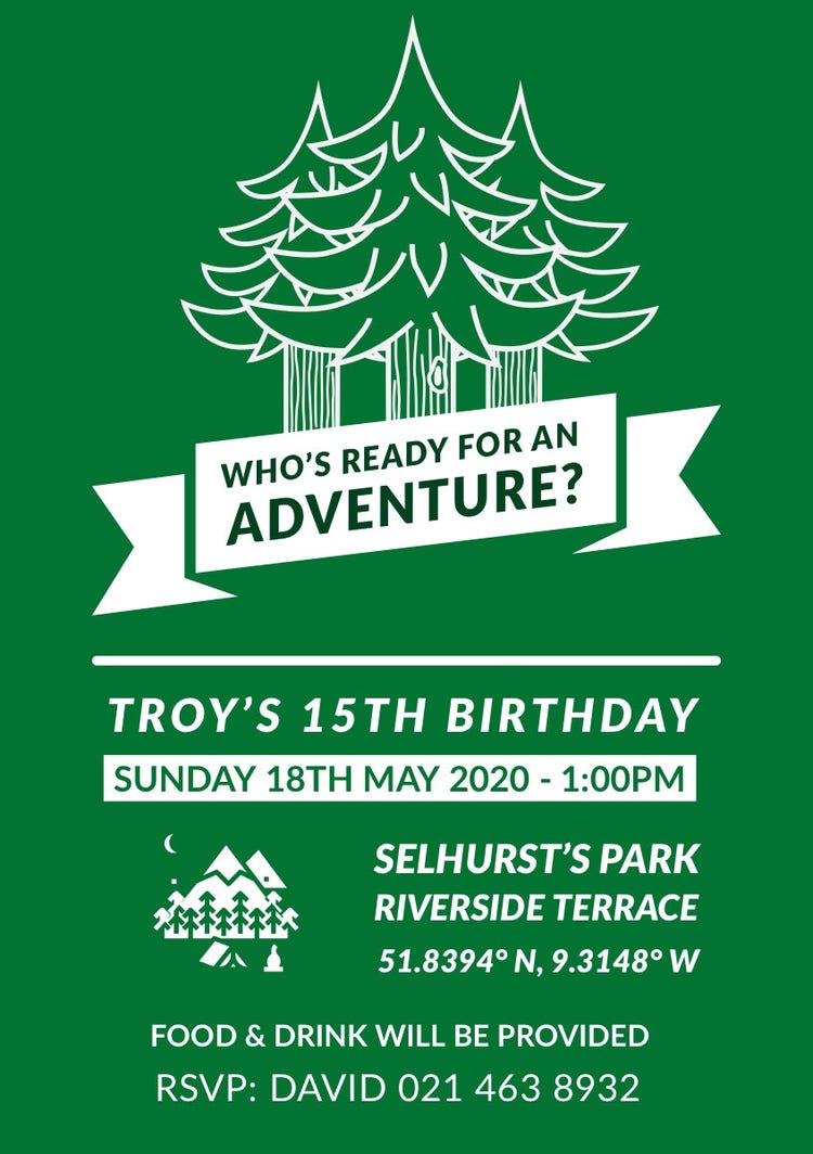 Green Trees Outdoor Birthday Party Invitation Card