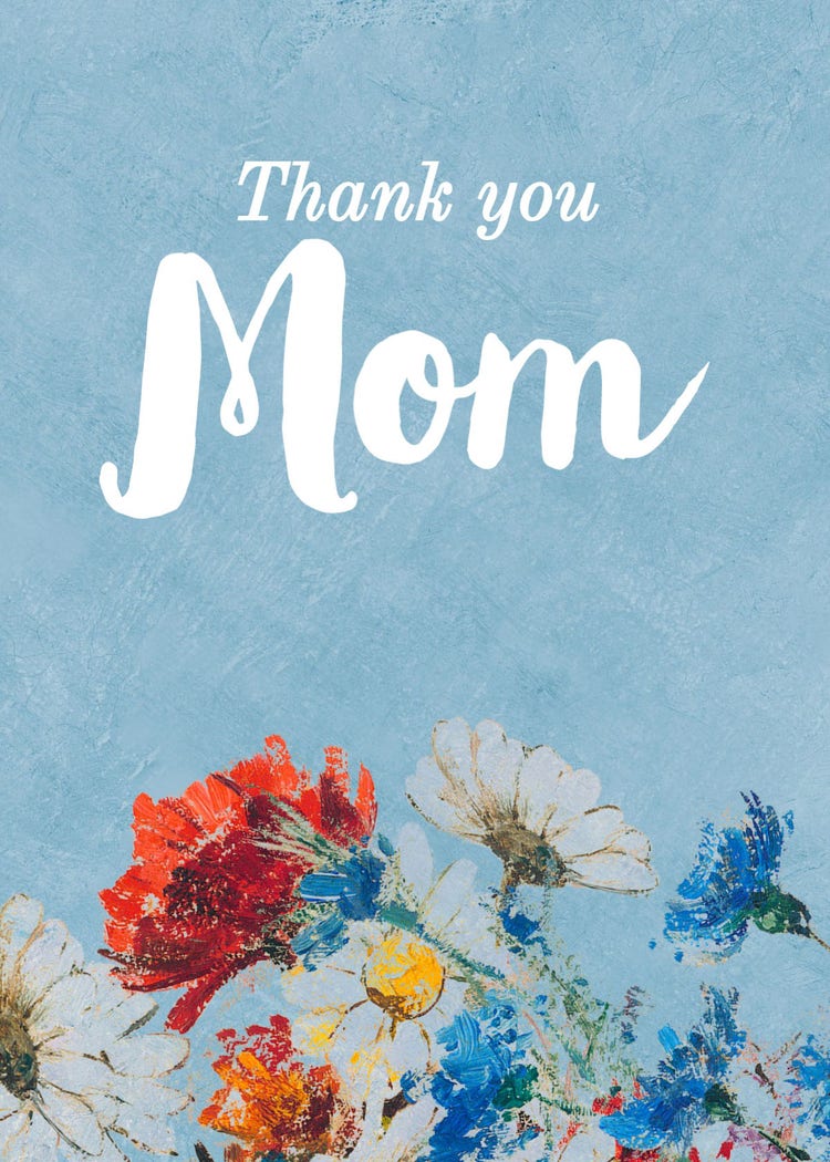 Iteration Blue White Watercolor Floral Thank You Mom Card