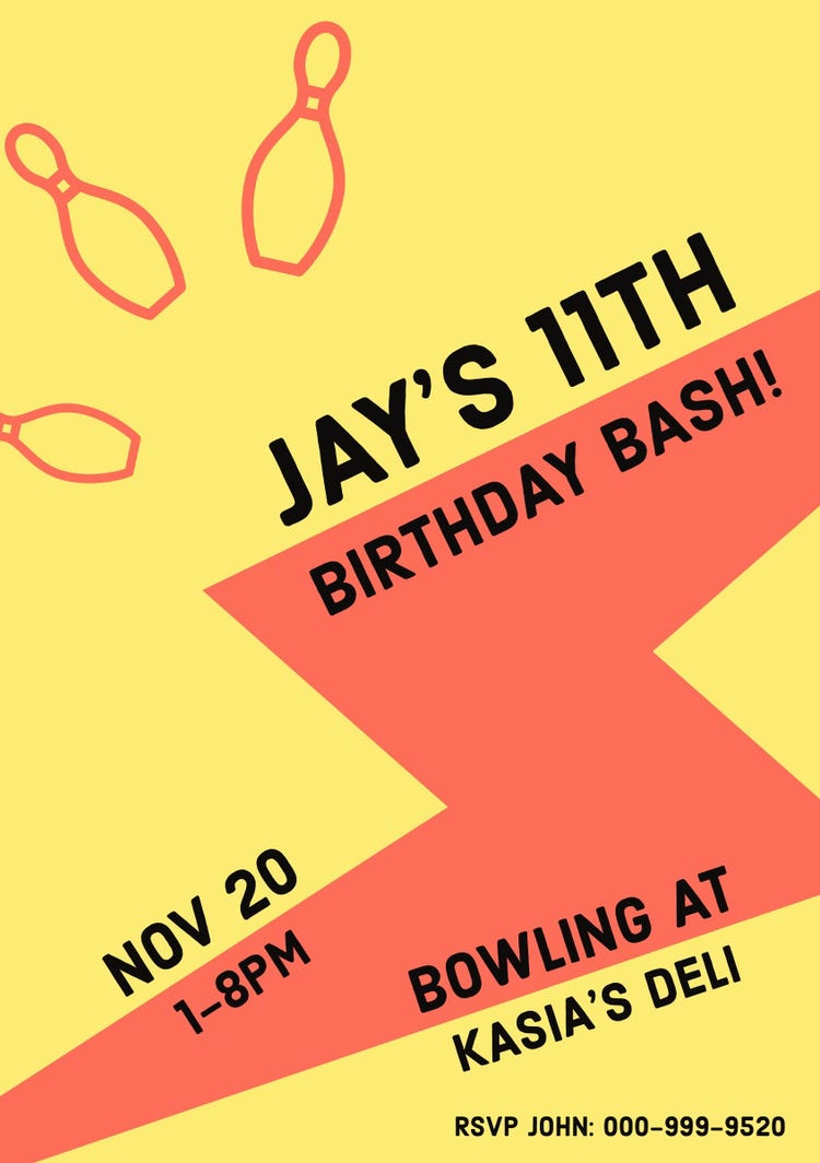 Yellow And Red Bowling Birthday Party Invitation Card