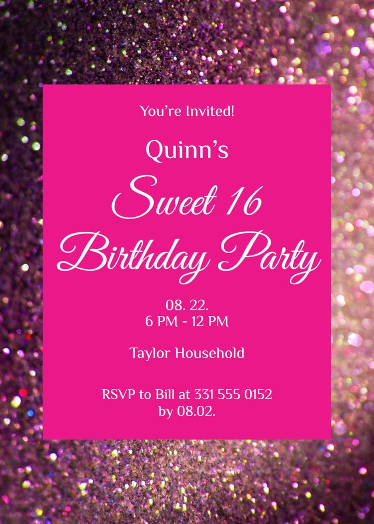 Pink Glitter Sweet Sixteen Invitation