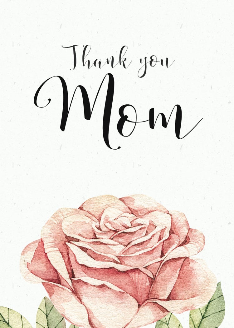Iteration White Red Watercolor Rose Thank You Mom Card