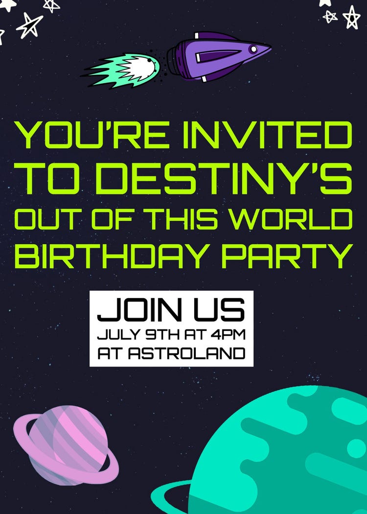 Green and Purple Bold Space Birthday Invite