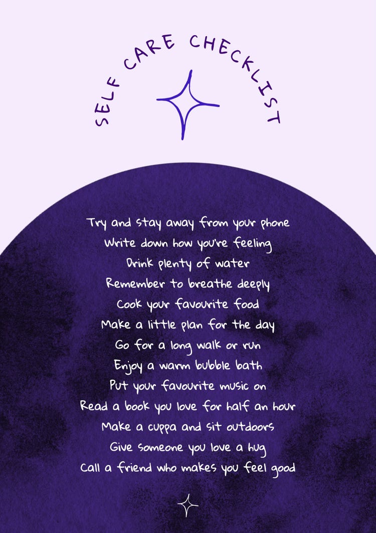 Purple & White Simple Handwritten Self Care A4 Checklist