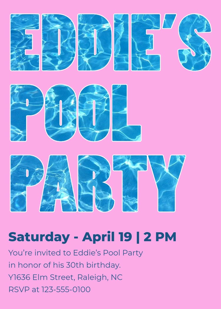 Pink & Blue Pool Party Invitation