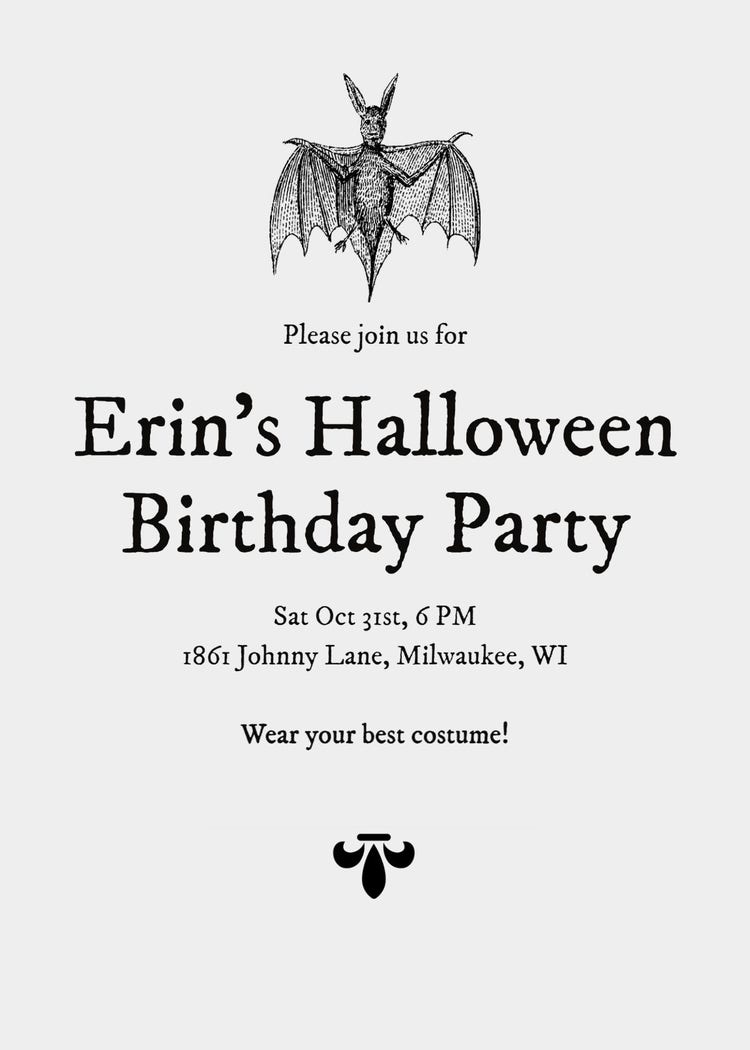 Grey and Black Halloween Birthday Party Invitation
