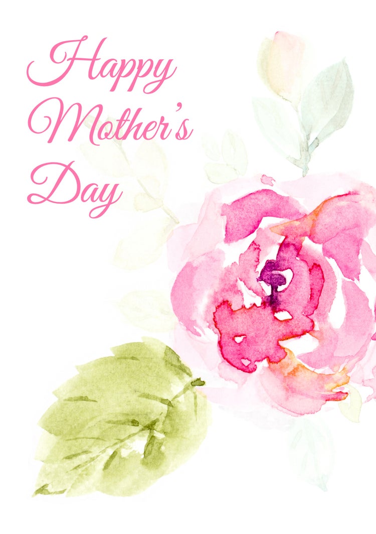 Pink Watercolour Rose Classic Mother's Day A5 Greeting Card