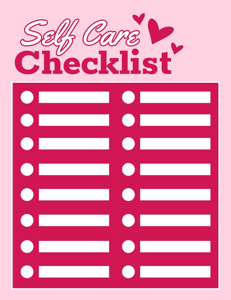 Pink, White and Red Self-Care Check List