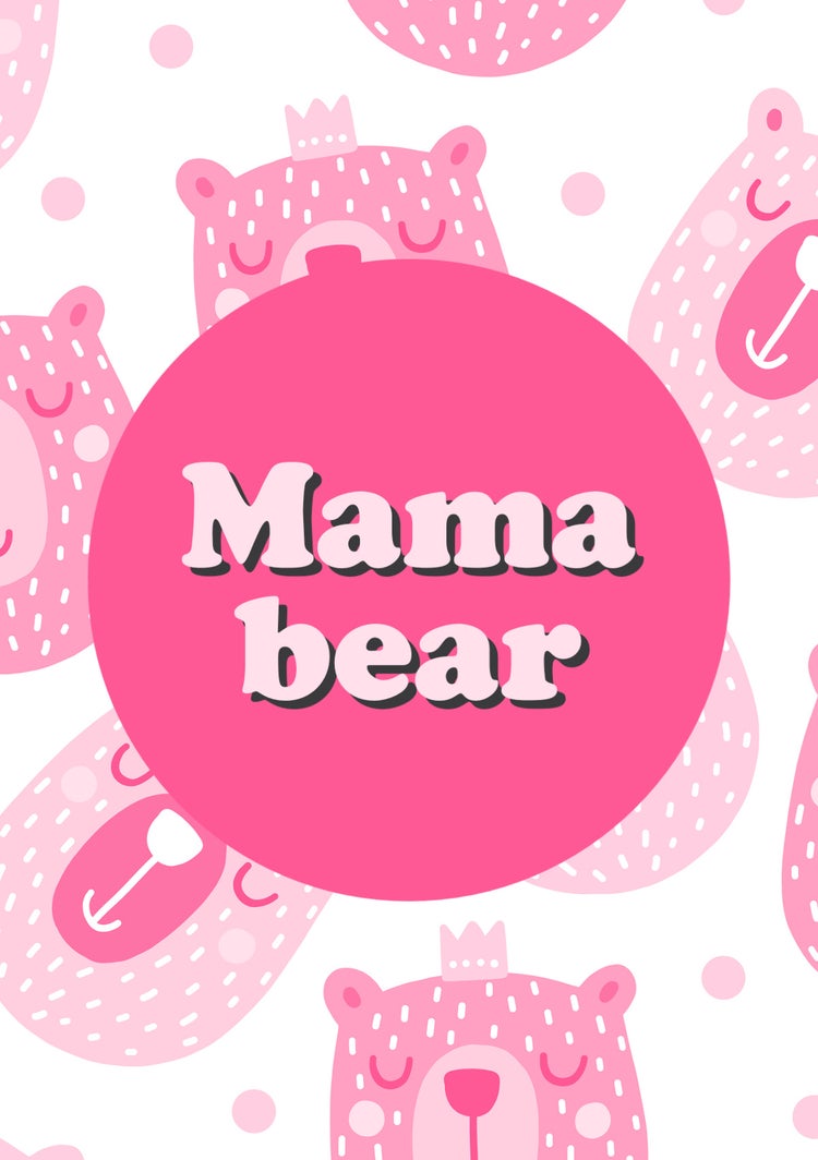 Pink Cute Illustrated Mama Bear Mother's Day A5 Greeting Card