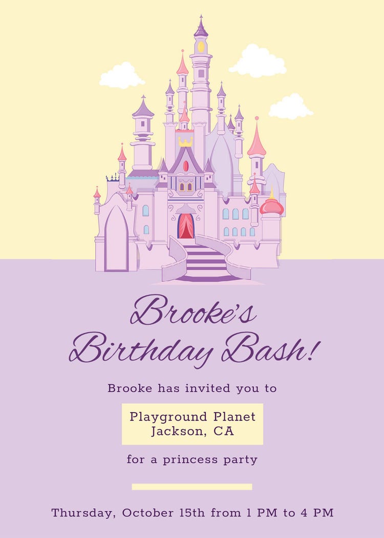 Yellow & Purple Princess Birthday Invitation