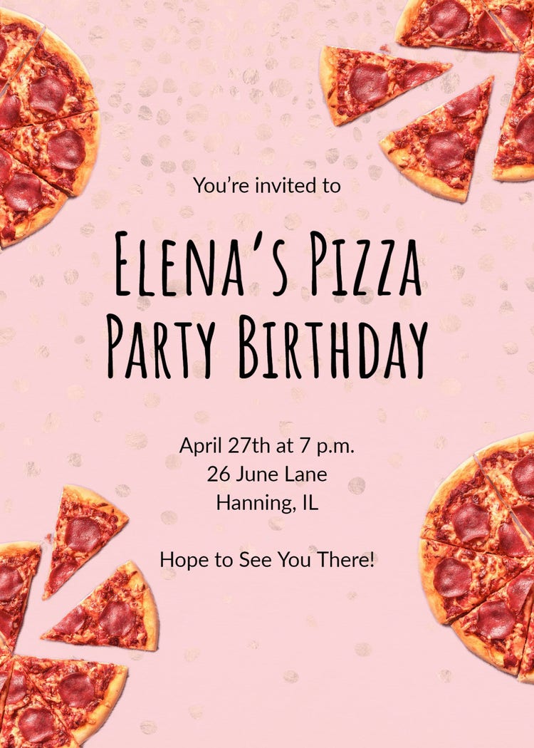 Pink Pizza Birthday Invitation
