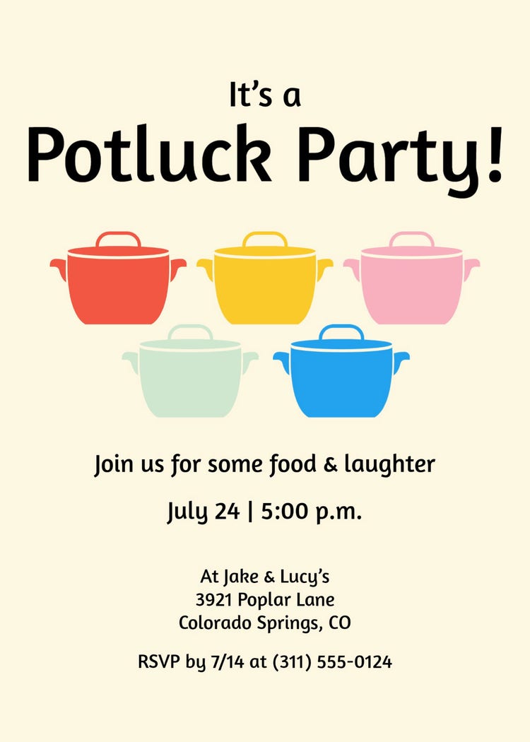 Cream Potluck Party Invitation