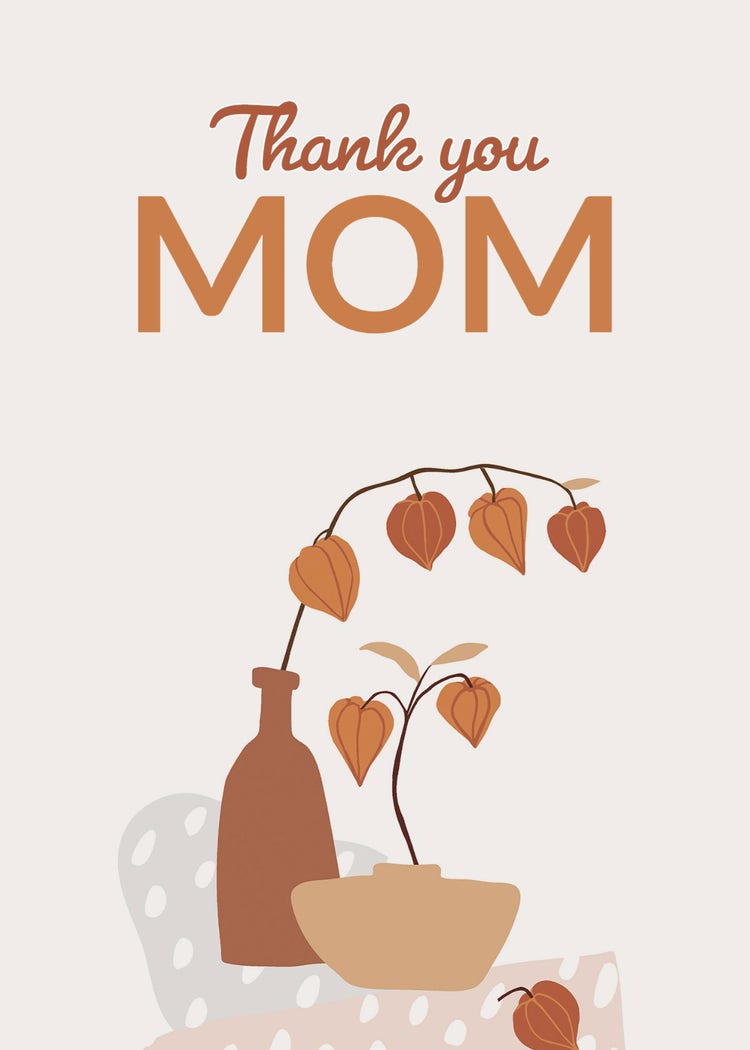 Iteration Beige Red Orange Home Vase Thank You Mom Card