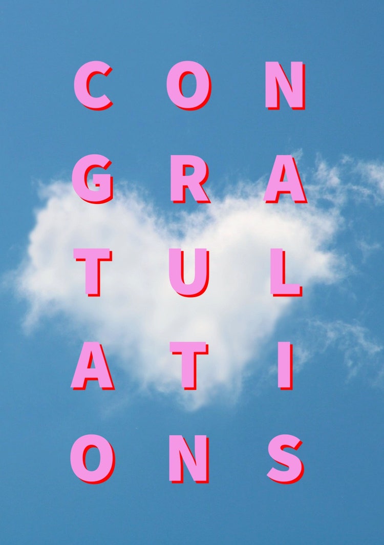 Blue Pink & White Clouds Blue Sky Congratulations Wedding A5 Greeting Card