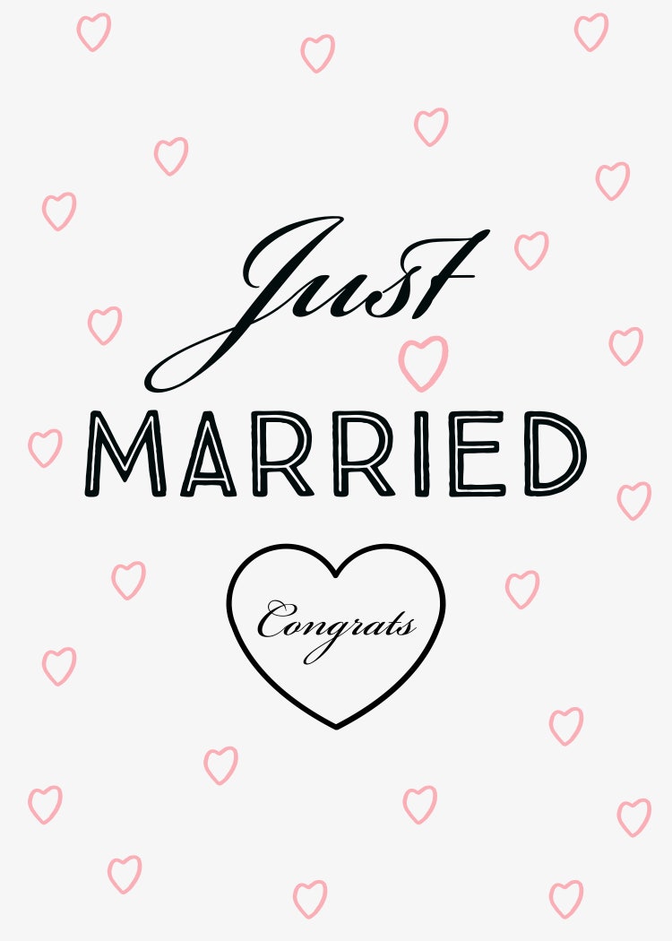 Pink Hearts And Black Just Married Card