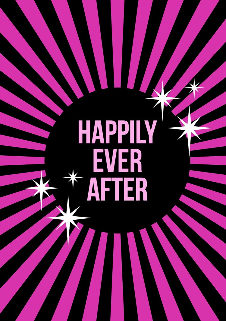 Pink Black & White Happily Ever After Stripes Wedding Card