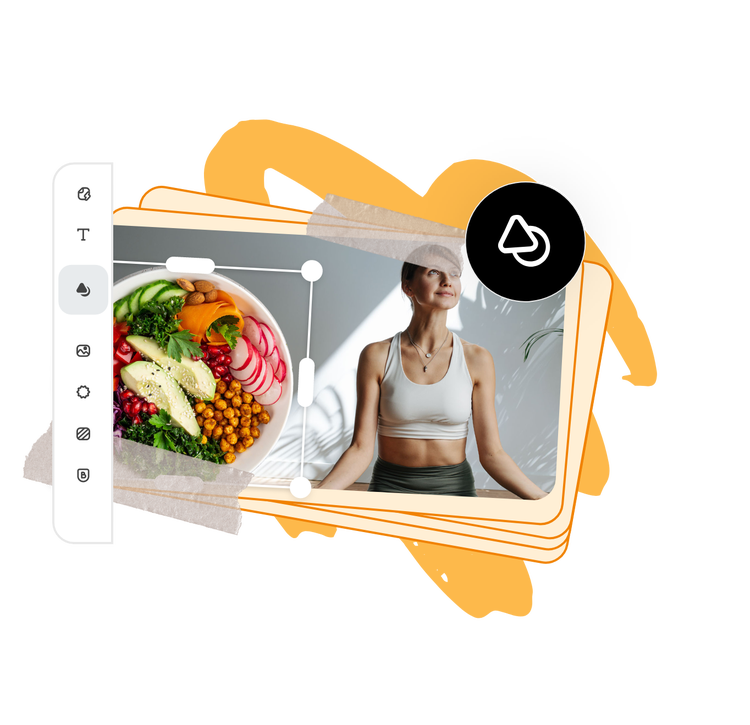 Post for LinkedIn created with Adobe Stock photos showcasing a colorful salad and a person sitting doing yoga next to it.