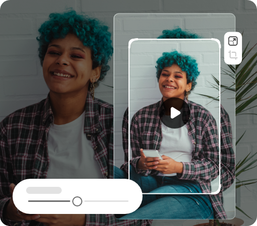 A video featuring a person with green hair smiling. The video is being scaled.