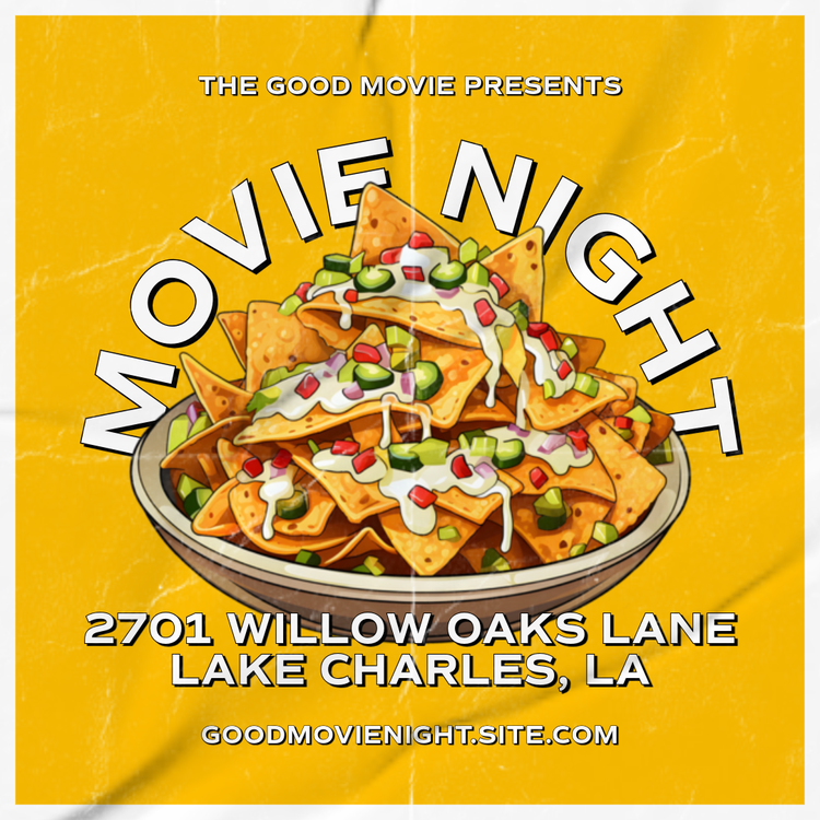 Movie night poster with illustrated bowl of nachos