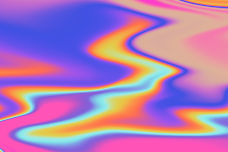 Textural multi-color image featuring orange, yellow, purple, blue, and pink