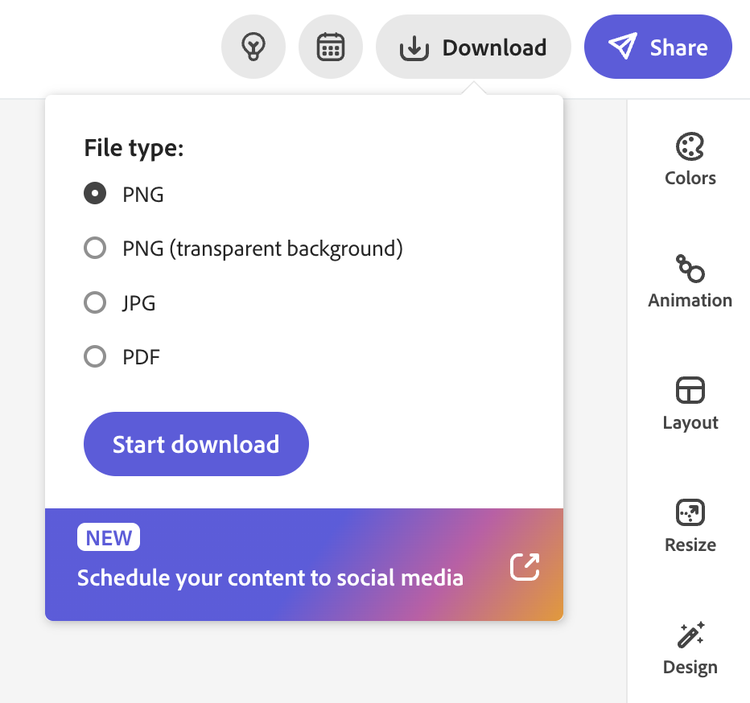 A screenshot of the download options in the Adobe Express editor