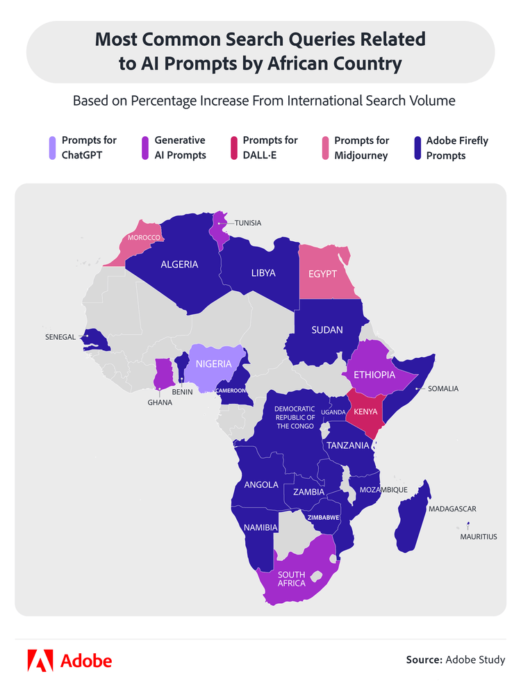 Most common search queries related to AI prompts by African country