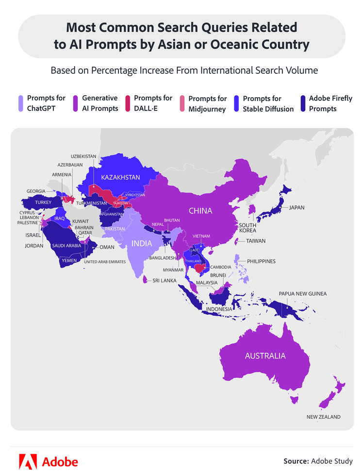 Most common search queries related to AI prompts by Asian or Oceanic country