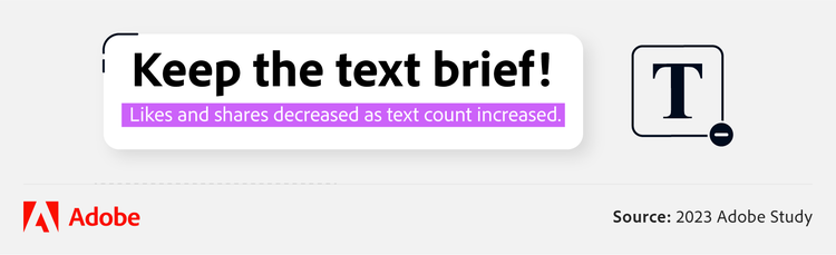 This callout infographic highlights how a high text count in TikTok thumbnails decreases likes and shares.