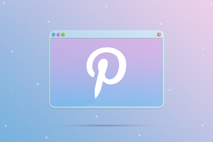 Pinterest ideas header image The Pinterest logo on an illustrated internet window over a blue-fading-into-pink background.